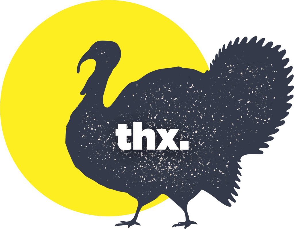 Silhouette of a turkey with the word "thx".